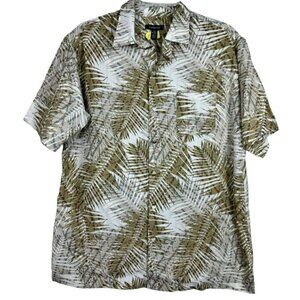 Van Heusen Adult‎ Shirt Large Beige Green Leaf Short Sleeve Hawaiian Button Down